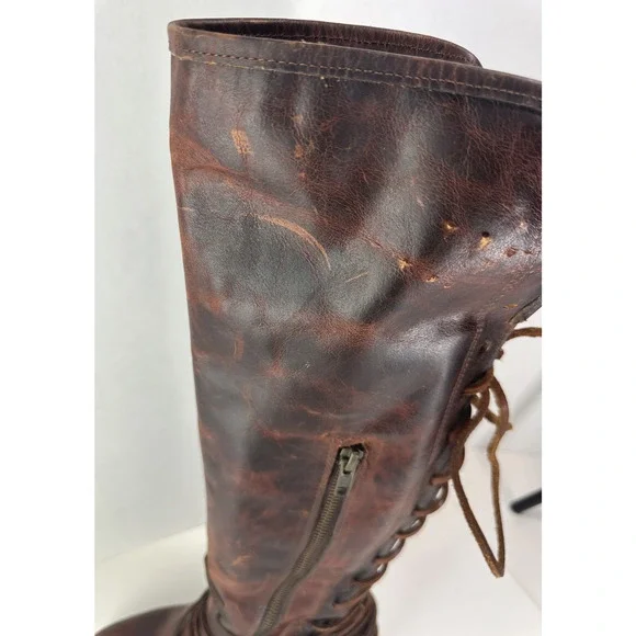 *Flawed Freebird Coal Boots Distressed Leather Tall Lace Up Western Festival 8 - Picture 12 of 16